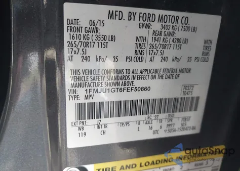 2015 Ford Expedition Xl z USA, uszkodzony, nr VIN 1FMJU1GT6FEF50860